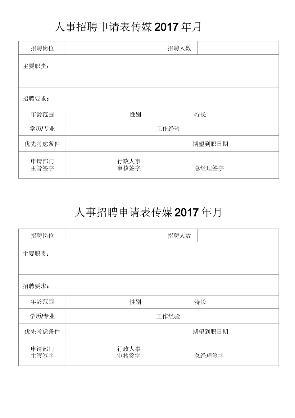 人事招聘申请表_第1页