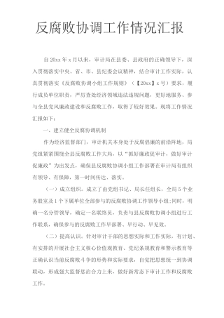 反腐败协调工作情况汇报