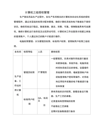 制药厂计算机三级授权管理