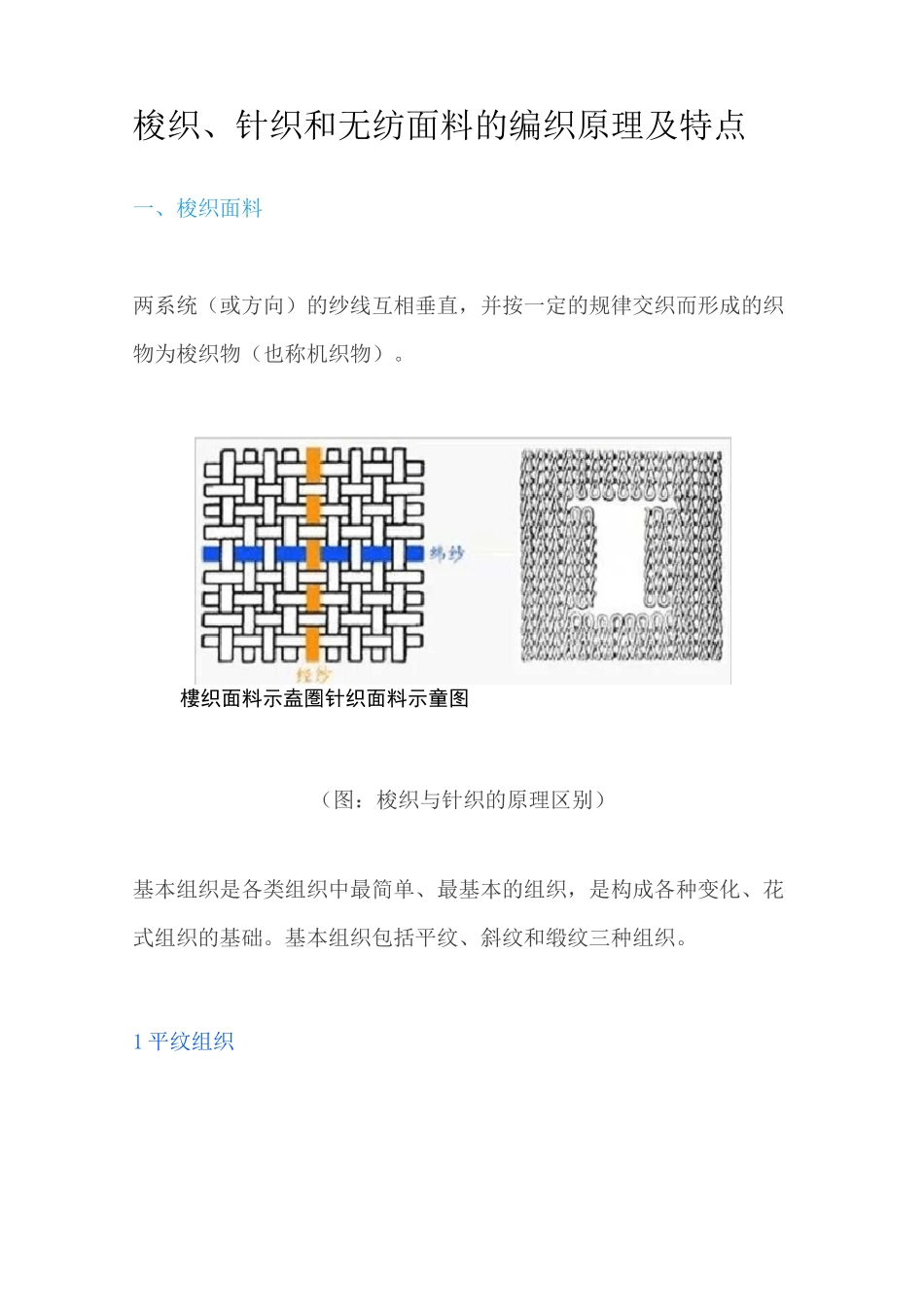 梭织、针织和无纺面料的编织原理及特点_第1页