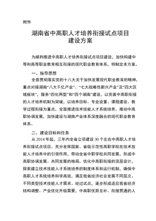 湖南省中高职人才培养衔接试点项目建设方案