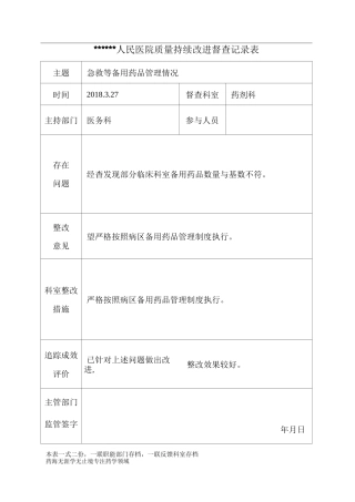 急救等备用药品管理情况-质量持续改进督查记录表√