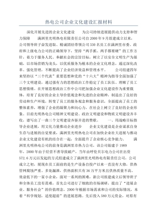 热电公司企业文化建设汇报材料