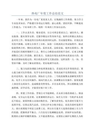 热电厂年度工作总结范文