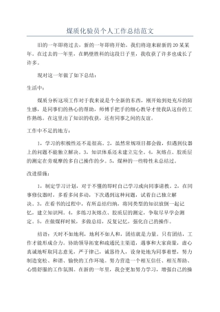 煤质化验员个人工作总结范文