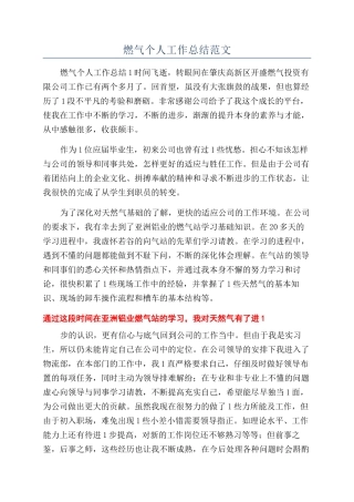 燃气个人工作总结范文