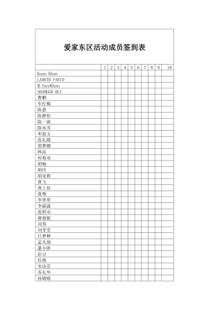 爱家东区活动成员签到表