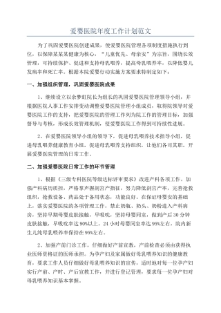 爱婴医院年度工作计划范文