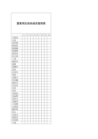 爱家西区活动成员签到表