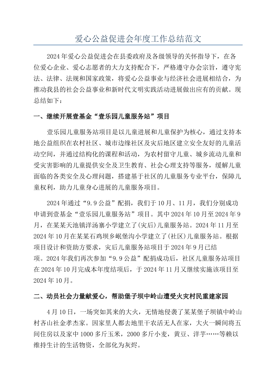 爱心公益促进会年度工作总结范文_第1页
