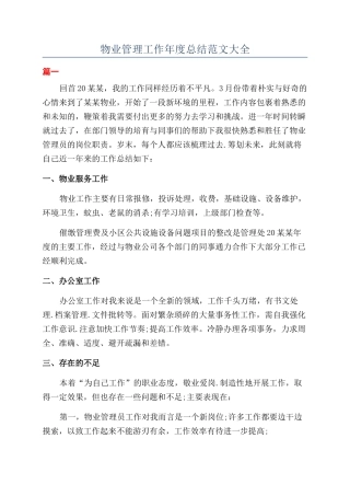 物业管理工作年度总结范文大全