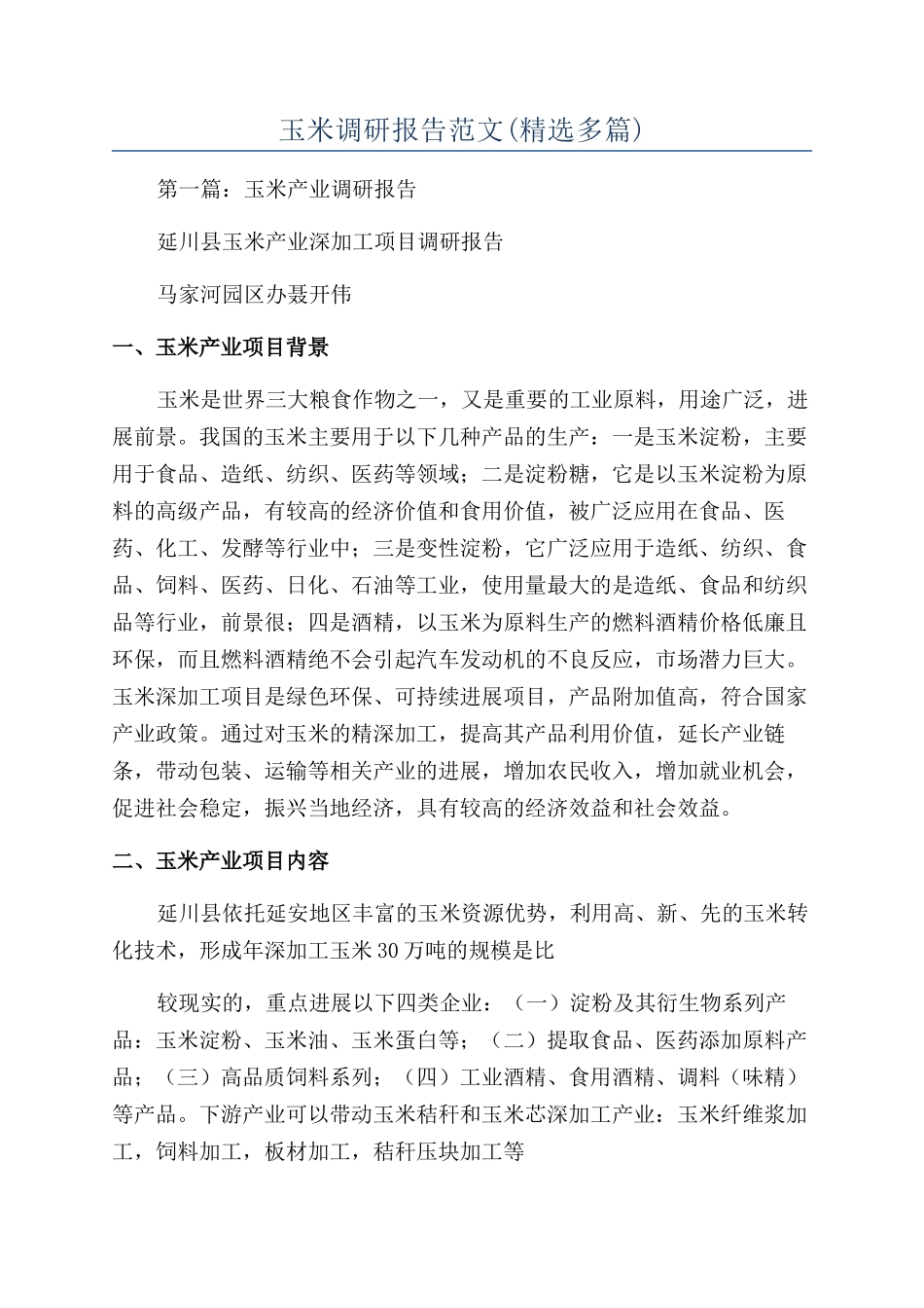 玉米调研报告范文_第1页