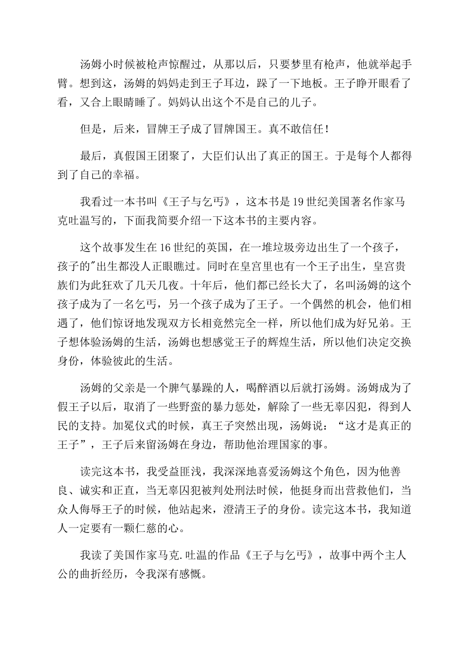 王子与乞丐的读后感_第2页