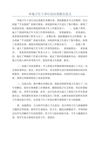 环境卫生整洁行动自查报告范文