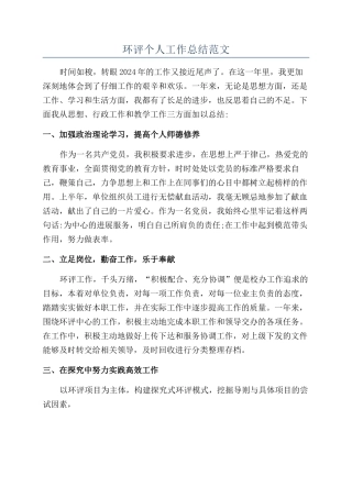 环评个人工作总结范文