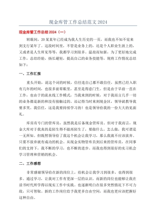 现金库管工作总结范文2024