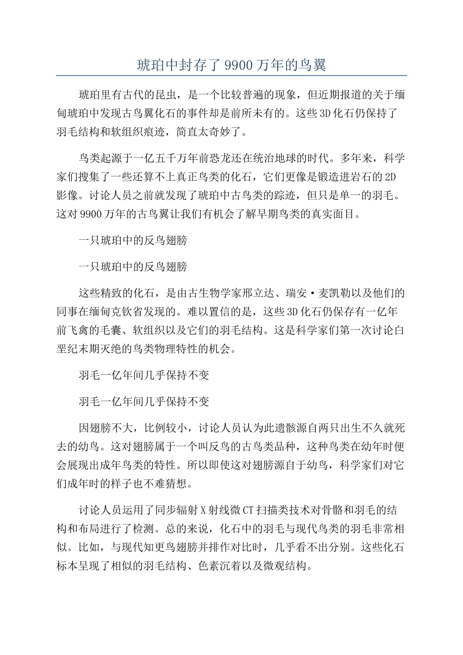 琥珀中封存了9900万年的鸟翼_第1页