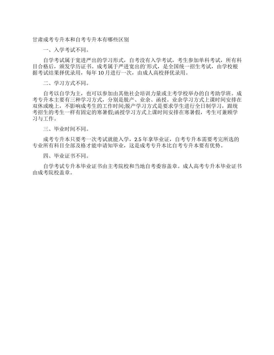 甘肃成考专升本和自考专升本有哪些区别_第1页