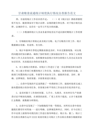 甘肃粮食流通统计制度执行情况自查报告范文