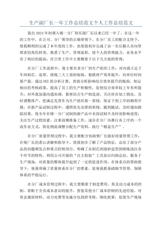 生产副厂长一年工作总结范文个人工作总结范文