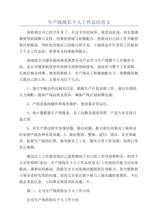 生产线线长个人工作总结范文