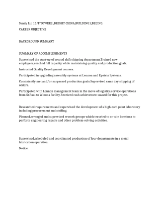 生产经理英文简历范文