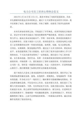 电力公司员工培训心得体会范文