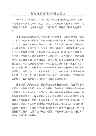 电力员工培训心得体会范文