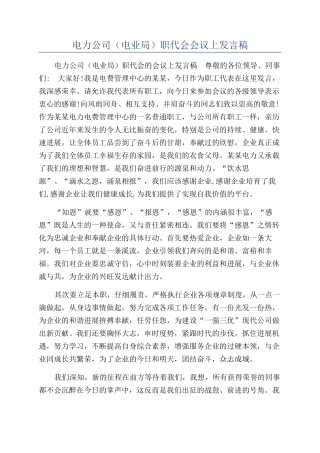 电力公司（电业局）职代会会议上发言稿