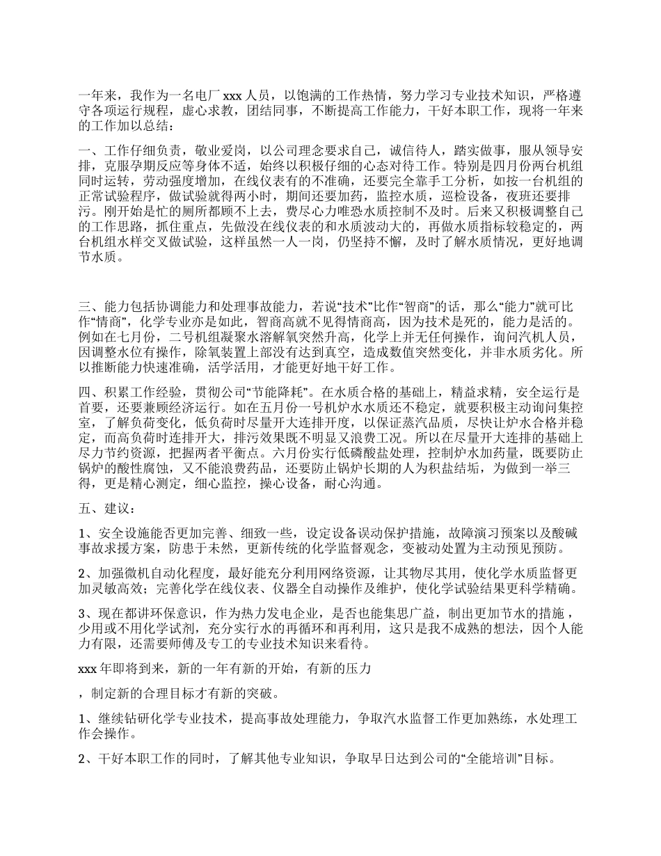 电厂个人工作总结_第1页