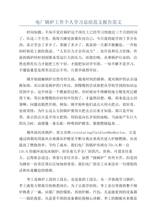 电厂锅炉工作个人学习总结范文报告范文