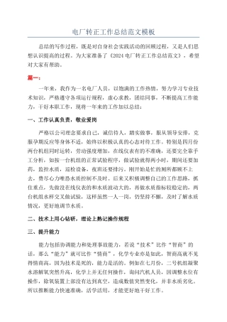 电厂转正工作总结范文模板