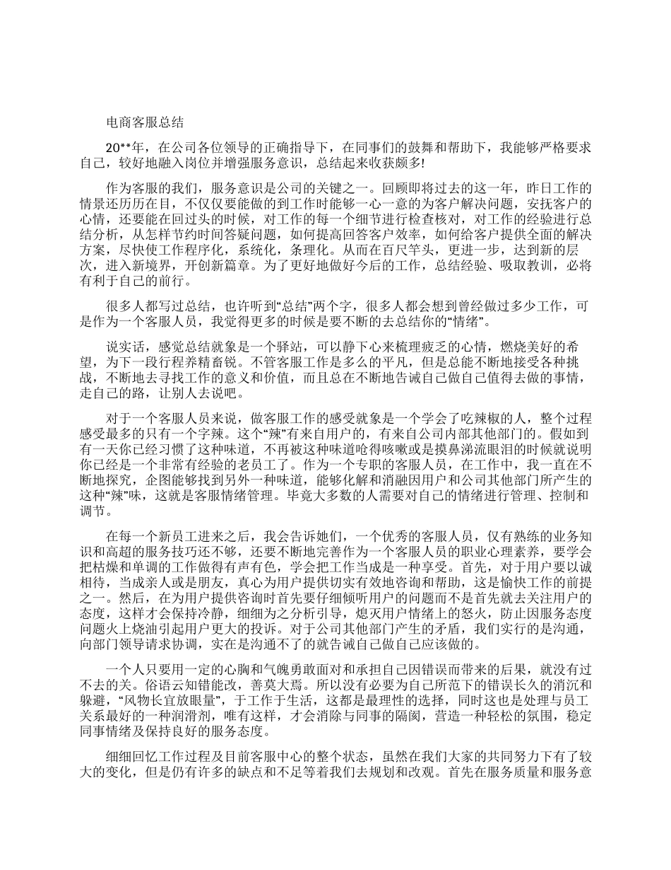 电商客服工作总结例文｜电商客服工作总结（8页）_第1页