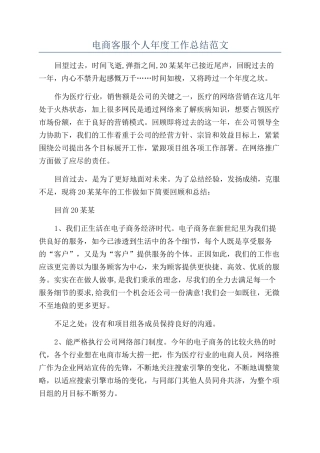 电商客服个人年度工作总结范文