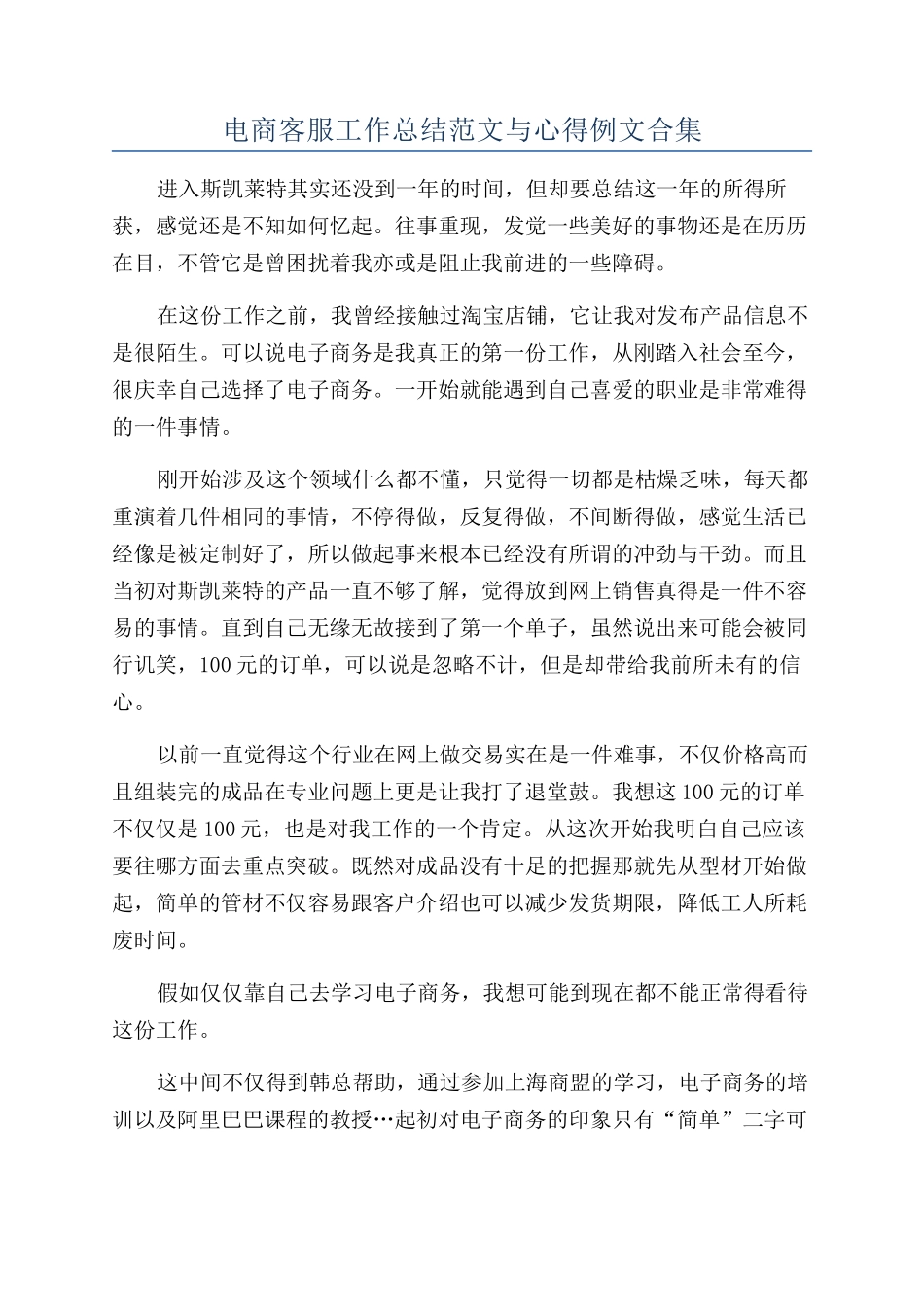电商客服工作总结范文与心得例文合集_第1页