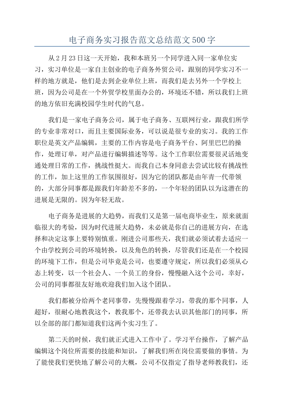 电子商务实习报告范文总结范文500字_第1页