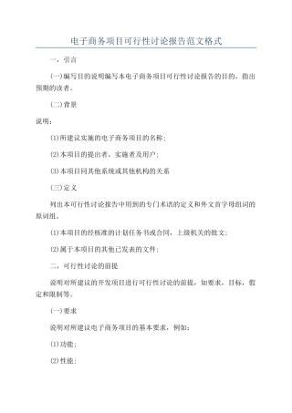 电子商务项目可行性研究报告范文格式