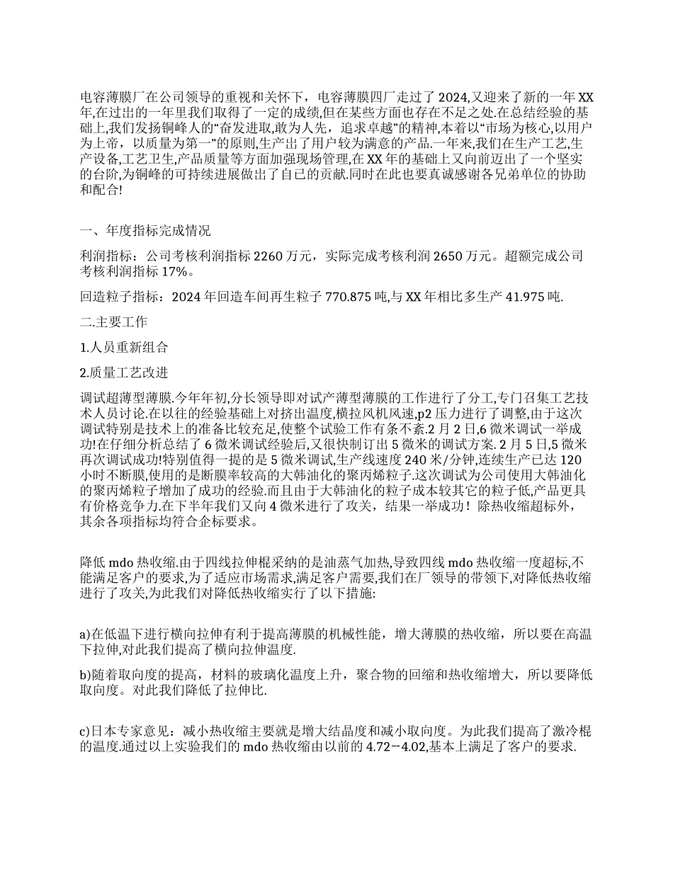 电容薄膜年度年终工作总结_第1页