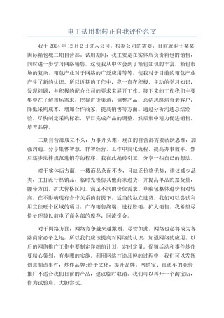 电工试用期转正自我评价范文