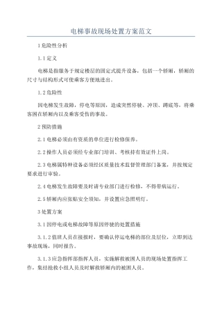 电梯事故现场处置方案范文