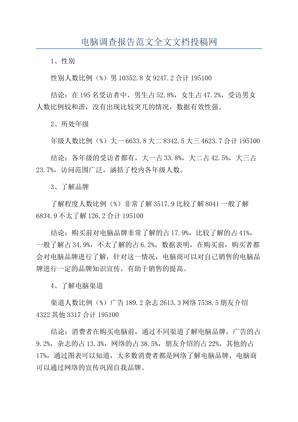电脑调查报告范文全文文档投稿网_第1页