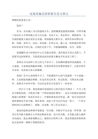 电视采编员辞职报告范文例文