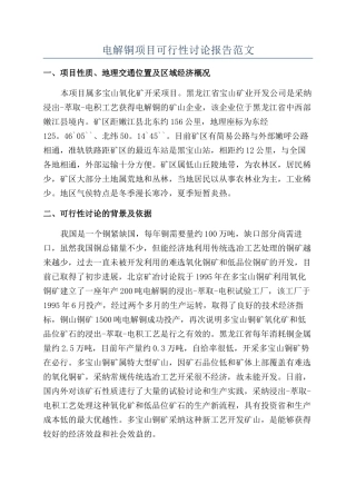电解铜项目可行性研究报告范文