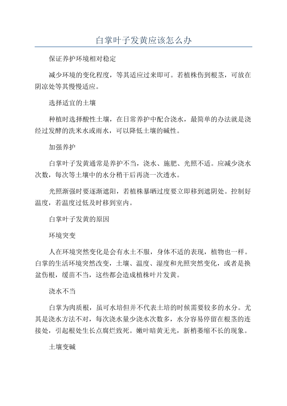 白掌叶子发黄应该怎么办_第1页