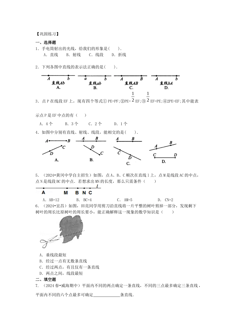 直线、射线、线段(基础)巩固练习_第1页