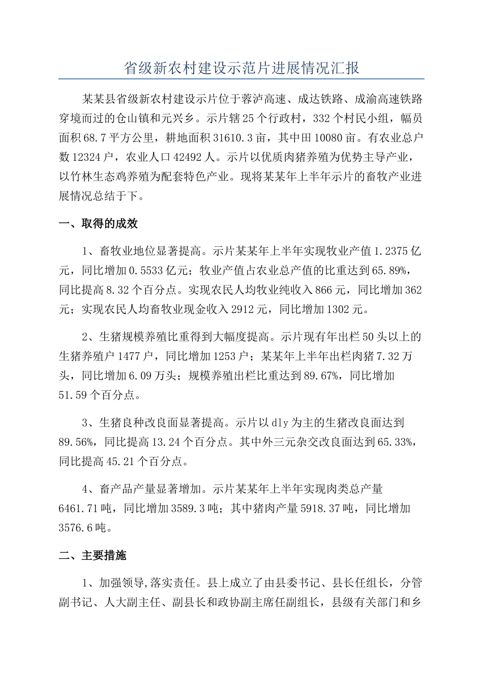 省级新农村建设示范片发展情况汇报_第1页