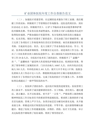 矿业团体医院年度工作自查报告范文