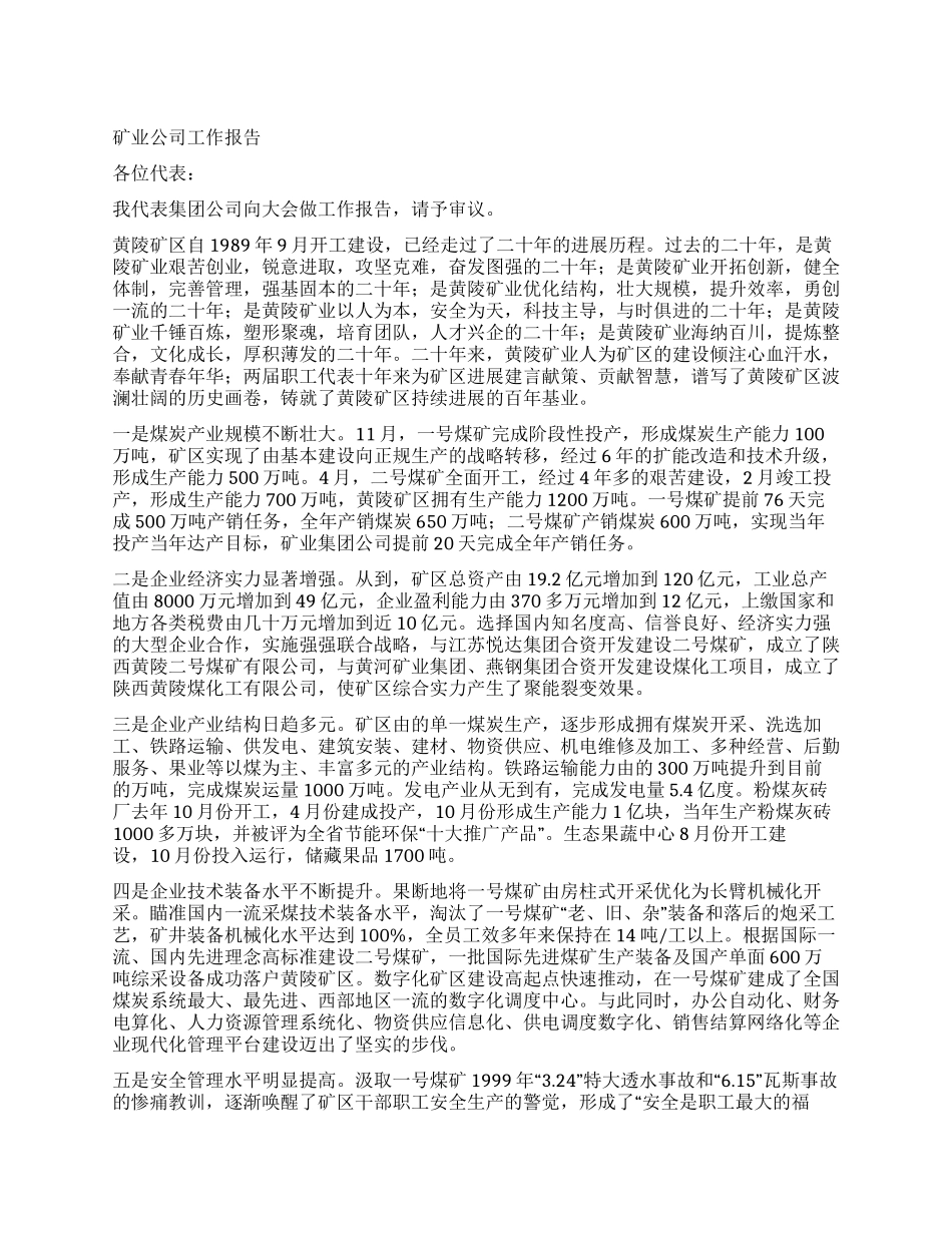 矿业公司工作报告_第1页