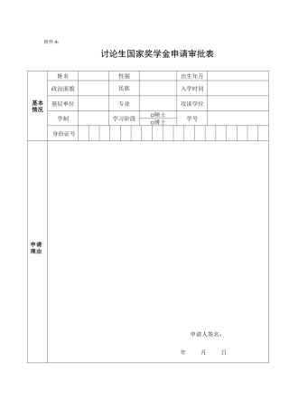 研究生国家奖学金申请审批表