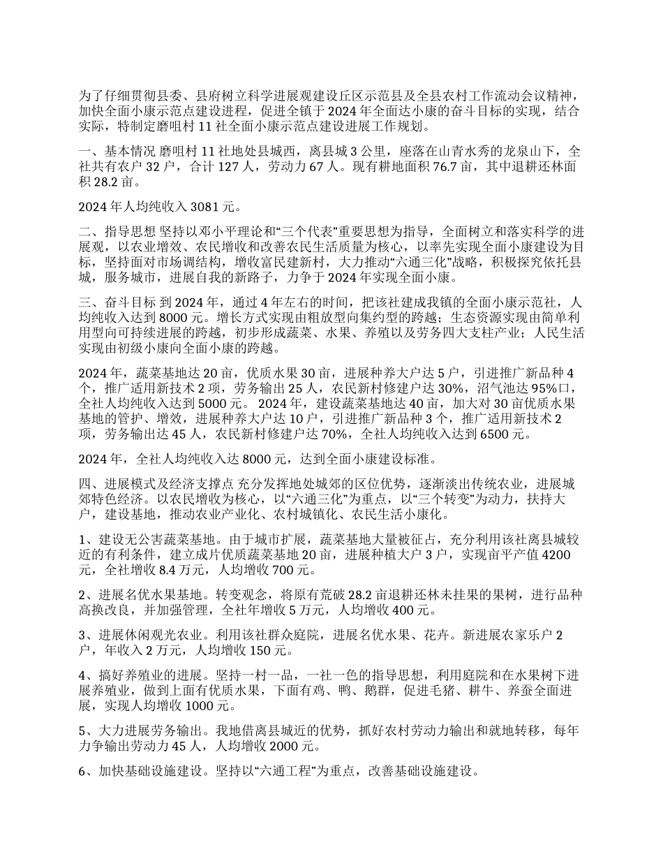 社实施全面建设小康示范社的发展规划_第1页